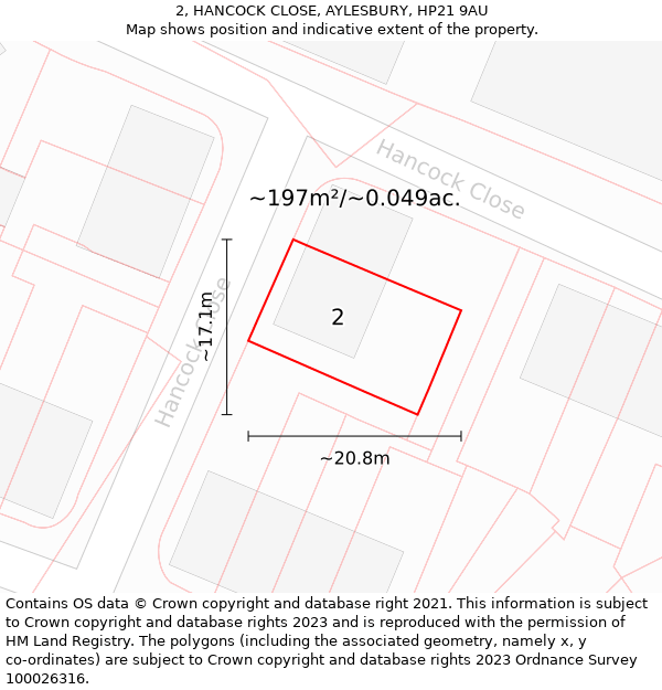 2, HANCOCK CLOSE, AYLESBURY, HP21 9AU: Plot and title map