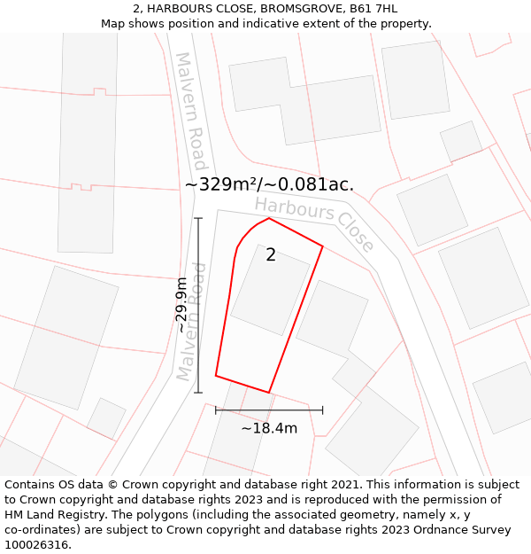 2, HARBOURS CLOSE, BROMSGROVE, B61 7HL: Plot and title map