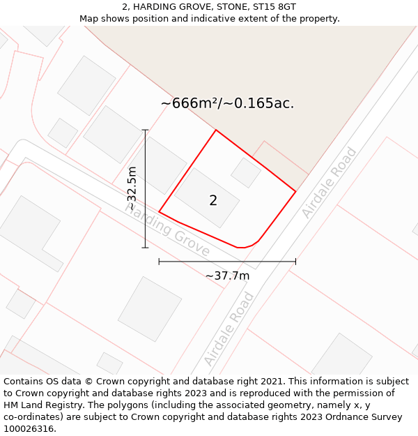 2, HARDING GROVE, STONE, ST15 8GT: Plot and title map