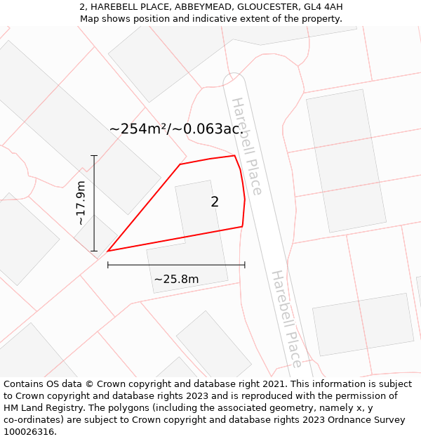 2, HAREBELL PLACE, ABBEYMEAD, GLOUCESTER, GL4 4AH: Plot and title map