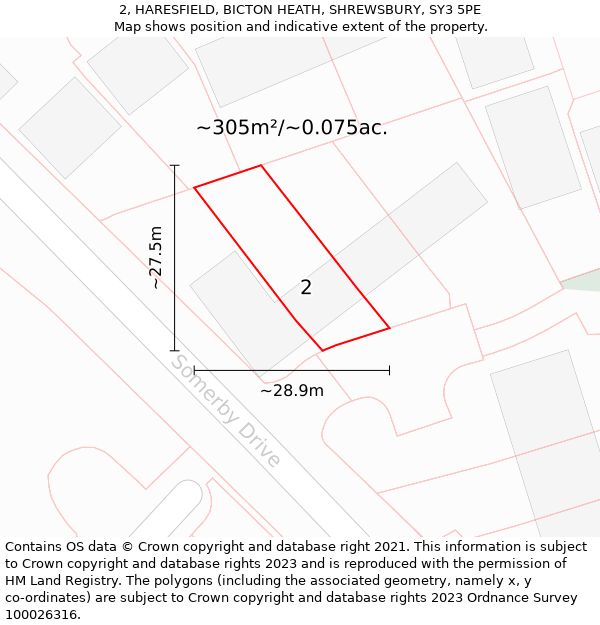 2, HARESFIELD, BICTON HEATH, SHREWSBURY, SY3 5PE: Plot and title map