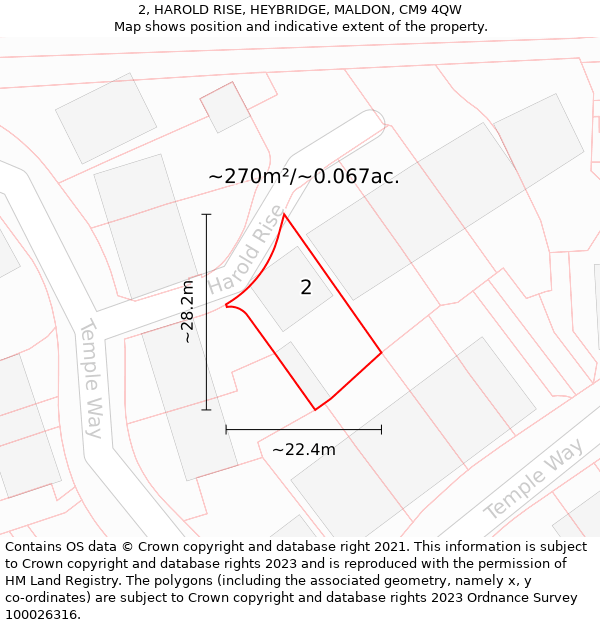 2, HAROLD RISE, HEYBRIDGE, MALDON, CM9 4QW: Plot and title map