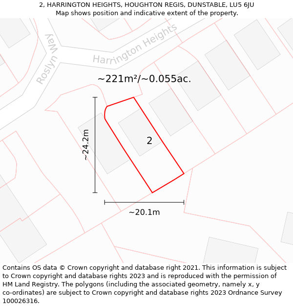 2, HARRINGTON HEIGHTS, HOUGHTON REGIS, DUNSTABLE, LU5 6JU: Plot and title map