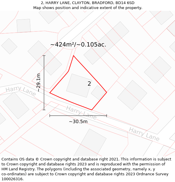 2, HARRY LANE, CLAYTON, BRADFORD, BD14 6SD: Plot and title map