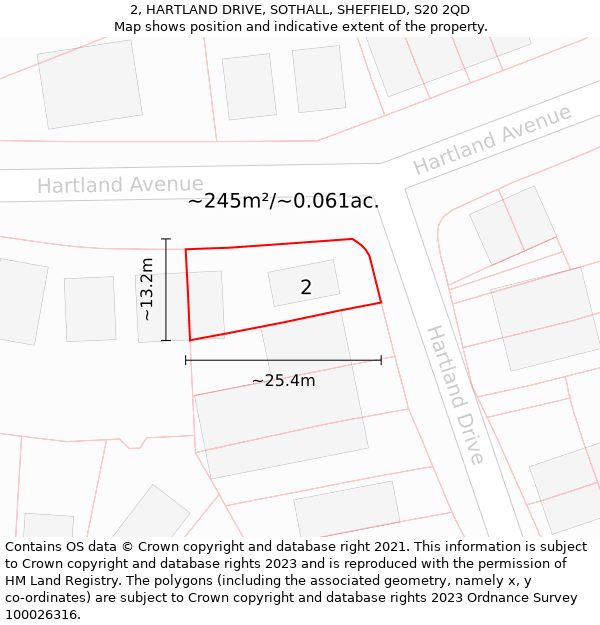 2, HARTLAND DRIVE, SOTHALL, SHEFFIELD, S20 2QD: Plot and title map