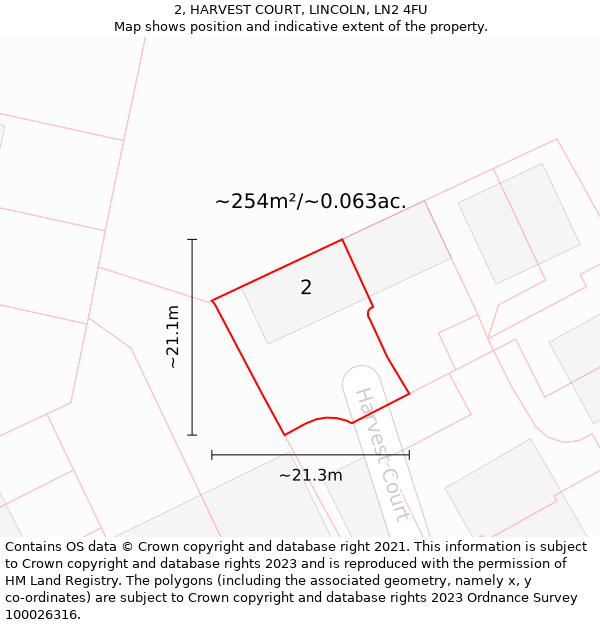 2, HARVEST COURT, LINCOLN, LN2 4FU: Plot and title map