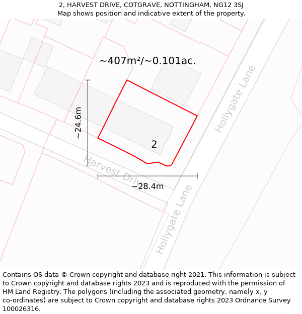 2, HARVEST DRIVE, COTGRAVE, NOTTINGHAM, NG12 3SJ: Plot and title map