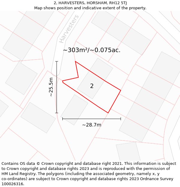 2, HARVESTERS, HORSHAM, RH12 5TJ: Plot and title map