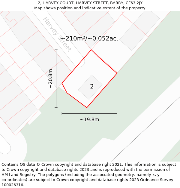 2, HARVEY COURT, HARVEY STREET, BARRY, CF63 2JY: Plot and title map