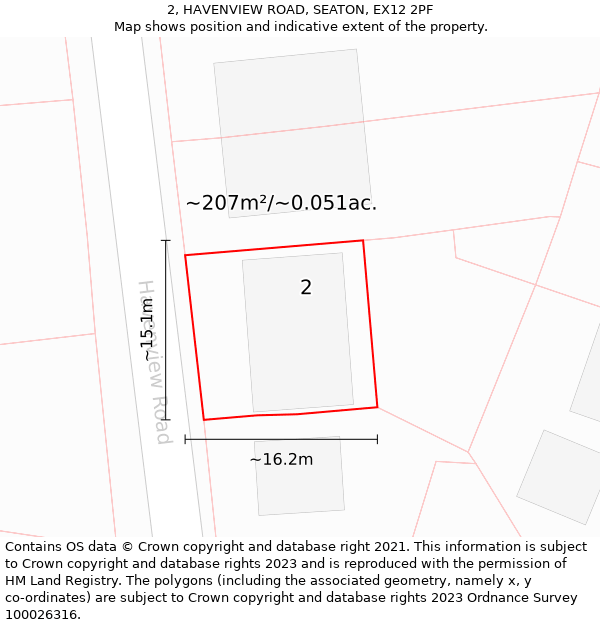2, HAVENVIEW ROAD, SEATON, EX12 2PF: Plot and title map