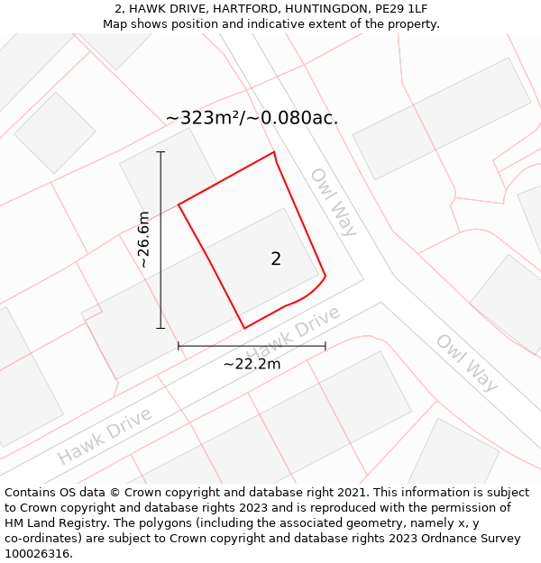 2, HAWK DRIVE, HARTFORD, HUNTINGDON, PE29 1LF: Plot and title map