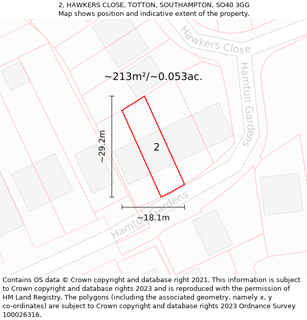 2, HAWKERS CLOSE, TOTTON, SOUTHAMPTON, SO40 3GG: Plot and title map