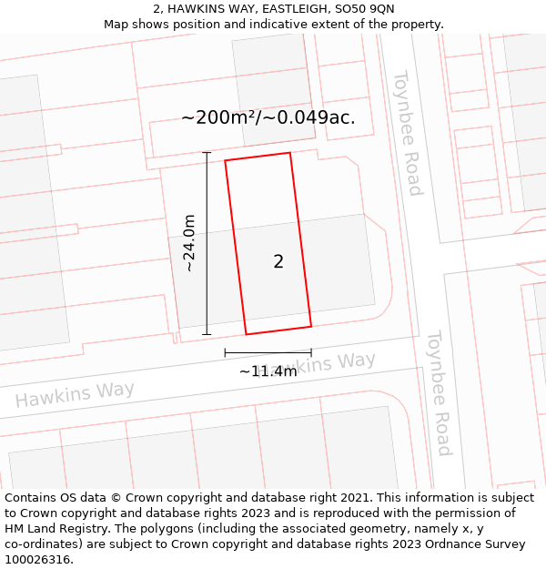 2, HAWKINS WAY, EASTLEIGH, SO50 9QN: Plot and title map