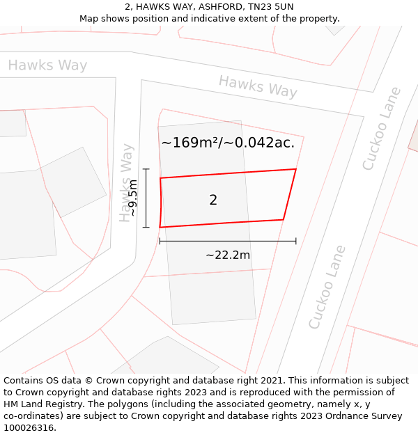 2, HAWKS WAY, ASHFORD, TN23 5UN: Plot and title map