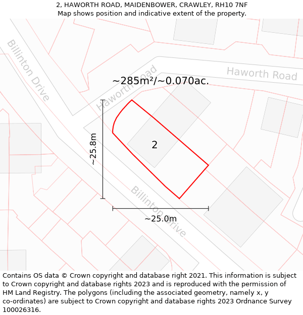 2, HAWORTH ROAD, MAIDENBOWER, CRAWLEY, RH10 7NF: Plot and title map