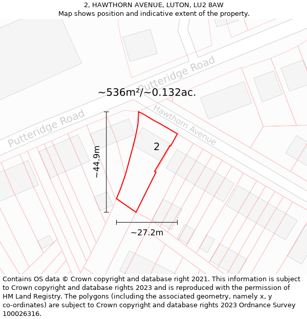 2, HAWTHORN AVENUE, LUTON, LU2 8AW: Plot and title map