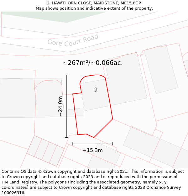 2, HAWTHORN CLOSE, MAIDSTONE, ME15 8GP: Plot and title map