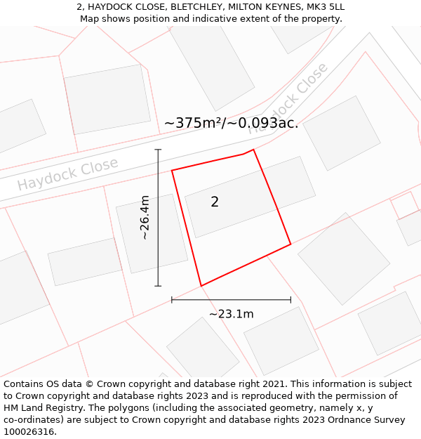 2, HAYDOCK CLOSE, BLETCHLEY, MILTON KEYNES, MK3 5LL: Plot and title map