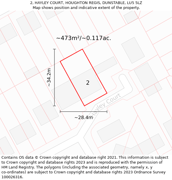 2, HAYLEY COURT, HOUGHTON REGIS, DUNSTABLE, LU5 5LZ: Plot and title map