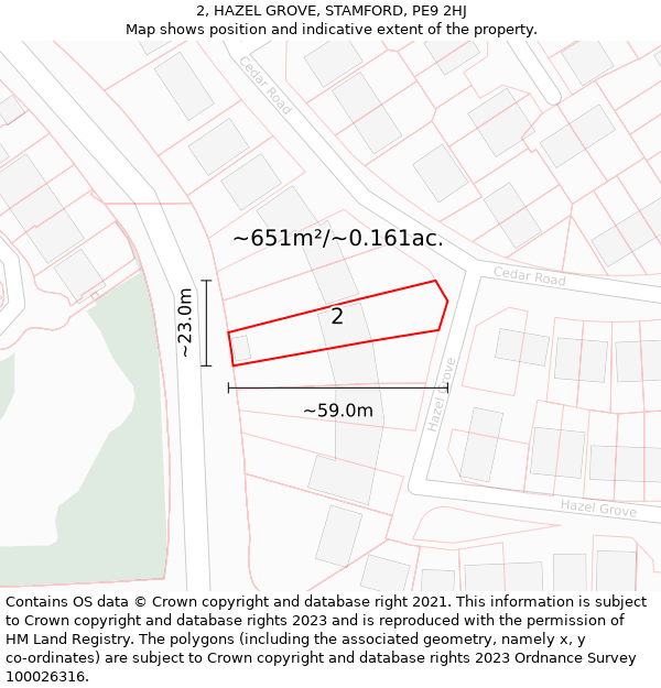 2, HAZEL GROVE, STAMFORD, PE9 2HJ: Plot and title map