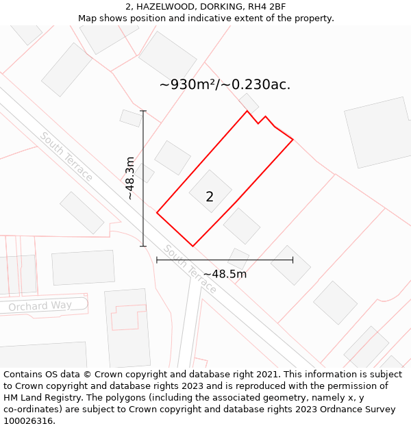 2, HAZELWOOD, DORKING, RH4 2BF: Plot and title map