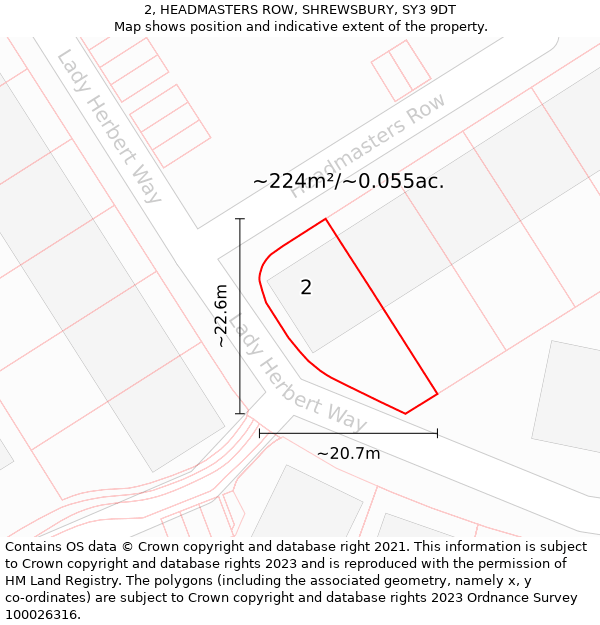 2, HEADMASTERS ROW, SHREWSBURY, SY3 9DT: Plot and title map