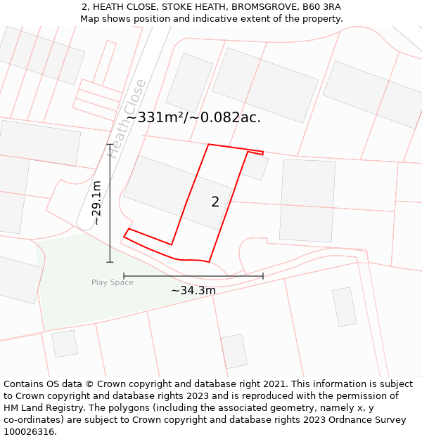 2, HEATH CLOSE, STOKE HEATH, BROMSGROVE, B60 3RA: Plot and title map