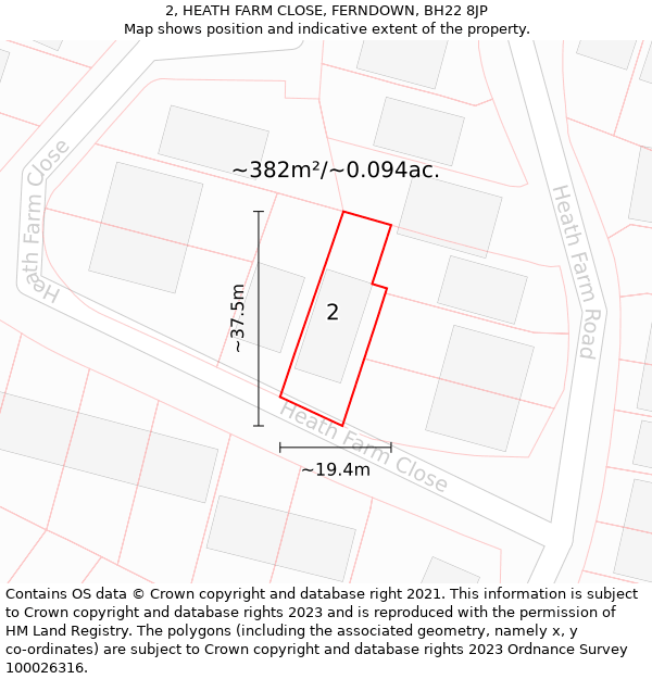 2, HEATH FARM CLOSE, FERNDOWN, BH22 8JP: Plot and title map