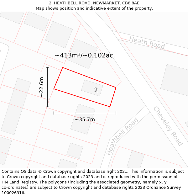 2, HEATHBELL ROAD, NEWMARKET, CB8 8AE: Plot and title map