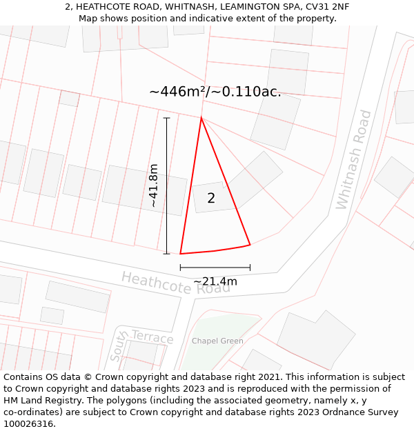 2, HEATHCOTE ROAD, WHITNASH, LEAMINGTON SPA, CV31 2NF: Plot and title map