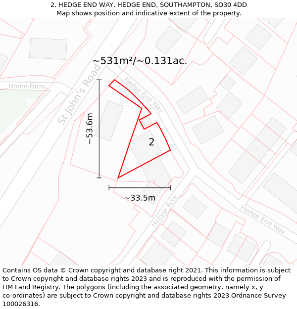 2, HEDGE END WAY, HEDGE END, SOUTHAMPTON, SO30 4DD: Plot and title map