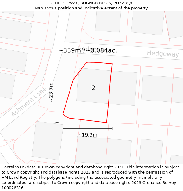 2, HEDGEWAY, BOGNOR REGIS, PO22 7QY: Plot and title map