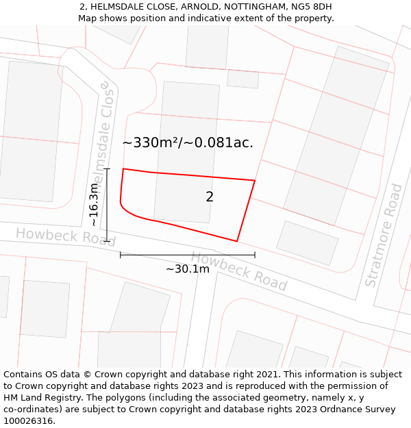 2, HELMSDALE CLOSE, ARNOLD, NOTTINGHAM, NG5 8DH: Plot and title map