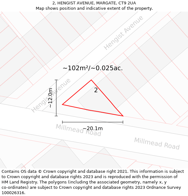 2, HENGIST AVENUE, MARGATE, CT9 2UA: Plot and title map