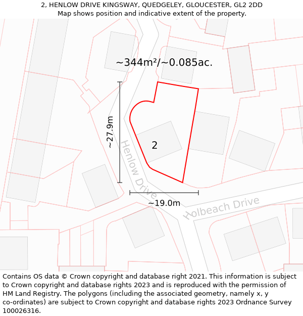 2, HENLOW DRIVE KINGSWAY, QUEDGELEY, GLOUCESTER, GL2 2DD: Plot and title map