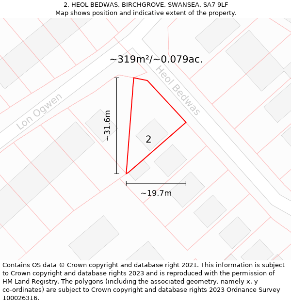 2, HEOL BEDWAS, BIRCHGROVE, SWANSEA, SA7 9LF: Plot and title map