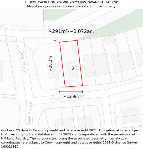 2, HEOL CAERLLION, CWMRHYDYCEIRW, SWANSEA, SA6 6SD: Plot and title map