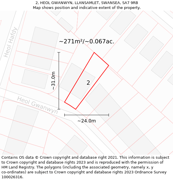 2, HEOL GWANWYN, LLANSAMLET, SWANSEA, SA7 9RB: Plot and title map