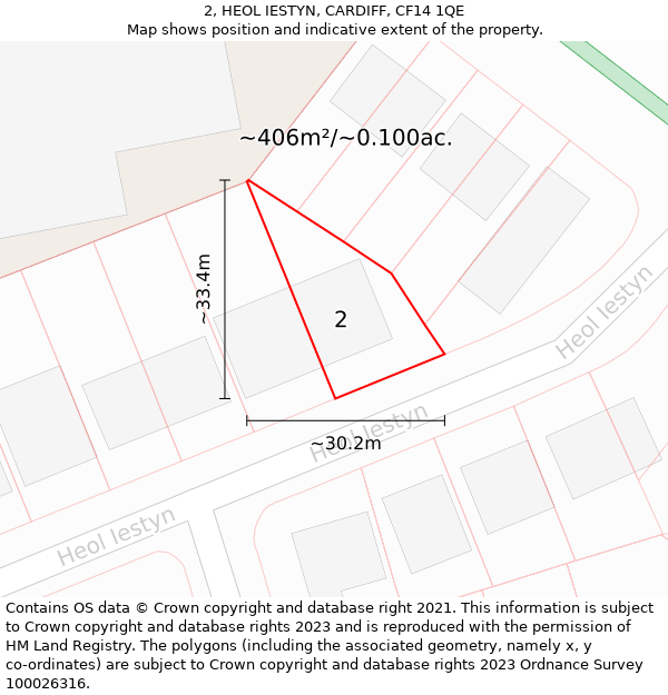 2, HEOL IESTYN, CARDIFF, CF14 1QE: Plot and title map