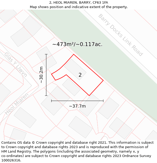 2, HEOL MIAREN, BARRY, CF63 1FA: Plot and title map