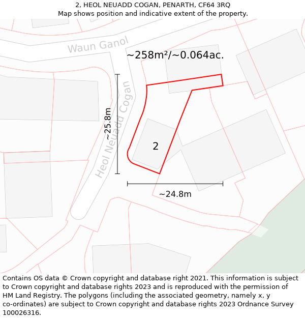 2, HEOL NEUADD COGAN, PENARTH, CF64 3RQ: Plot and title map