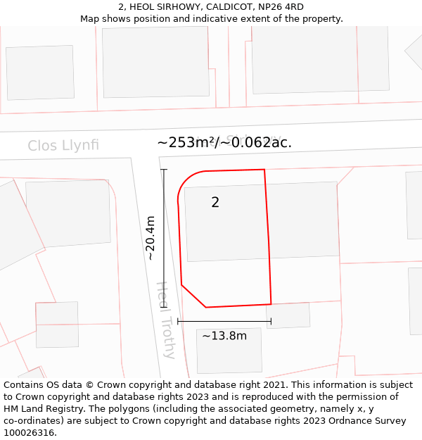 2, HEOL SIRHOWY, CALDICOT, NP26 4RD: Plot and title map