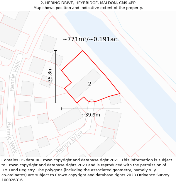 2, HERING DRIVE, HEYBRIDGE, MALDON, CM9 4PP: Plot and title map