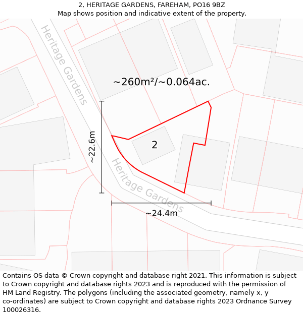 2, HERITAGE GARDENS, FAREHAM, PO16 9BZ: Plot and title map