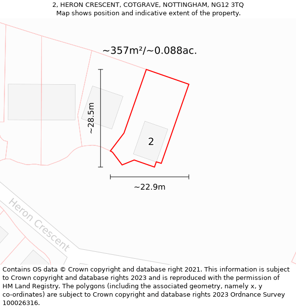 2, HERON CRESCENT, COTGRAVE, NOTTINGHAM, NG12 3TQ: Plot and title map