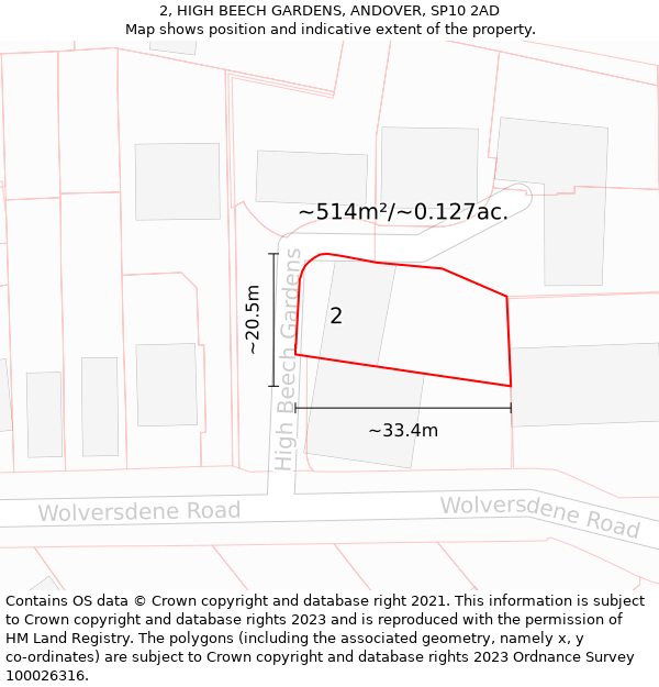 2, HIGH BEECH GARDENS, ANDOVER, SP10 2AD: Plot and title map