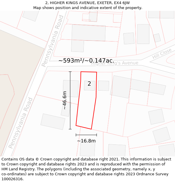 2, HIGHER KINGS AVENUE, EXETER, EX4 6JW: Plot and title map