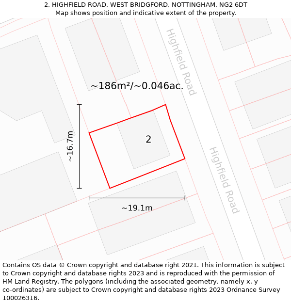 2, HIGHFIELD ROAD, WEST BRIDGFORD, NOTTINGHAM, NG2 6DT: Plot and title map