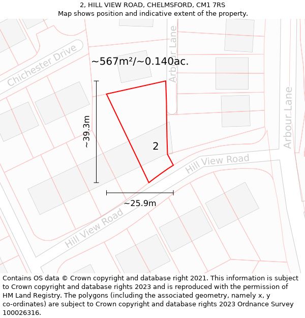 2, HILL VIEW ROAD, CHELMSFORD, CM1 7RS: Plot and title map