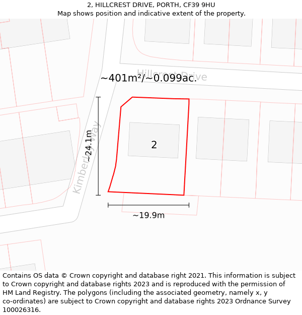 2, HILLCREST DRIVE, PORTH, CF39 9HU: Plot and title map